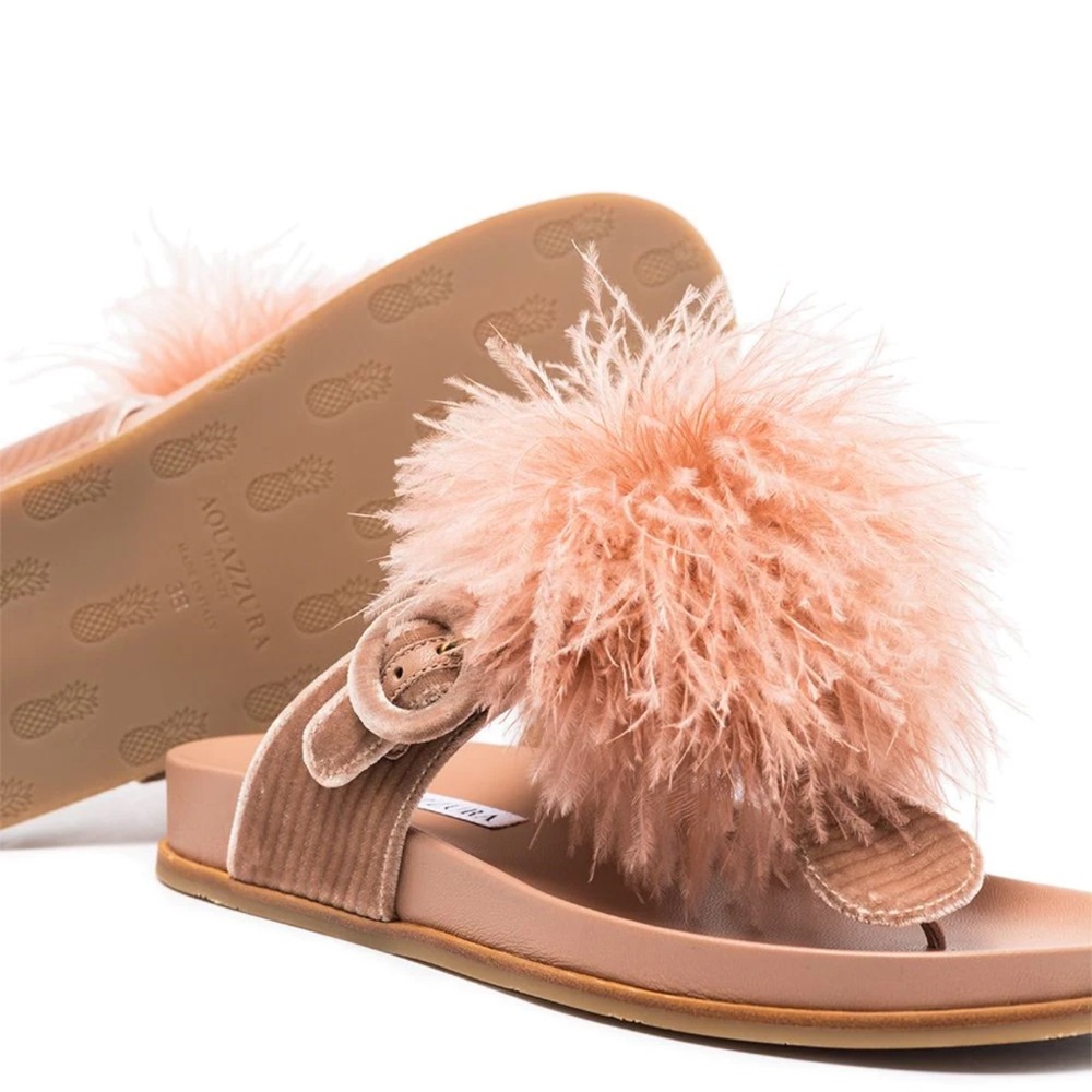 Aquazzura Boudoir Pink Ostrich Feathers Sandals